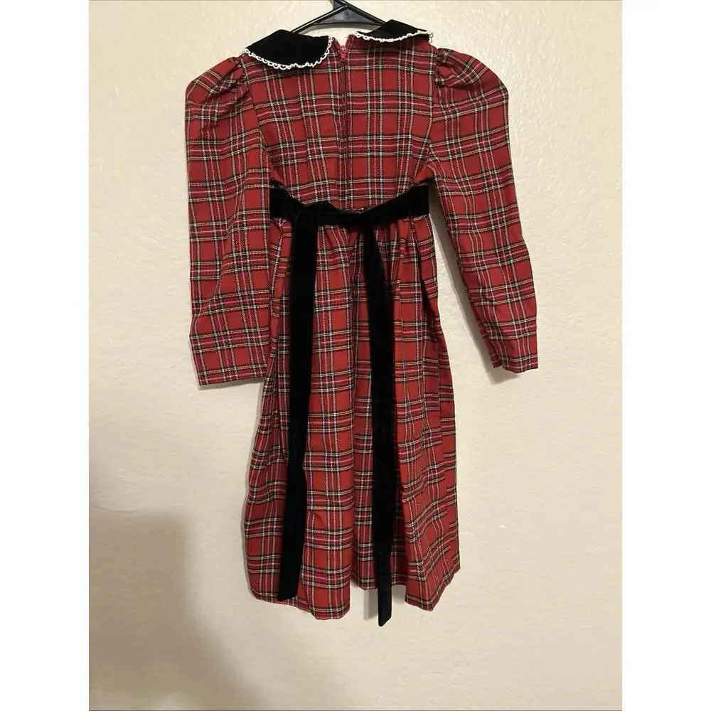 Vintage Rare Editions Dress Red Plaid Black Velvet Buttons Collar Holiday Sz 6